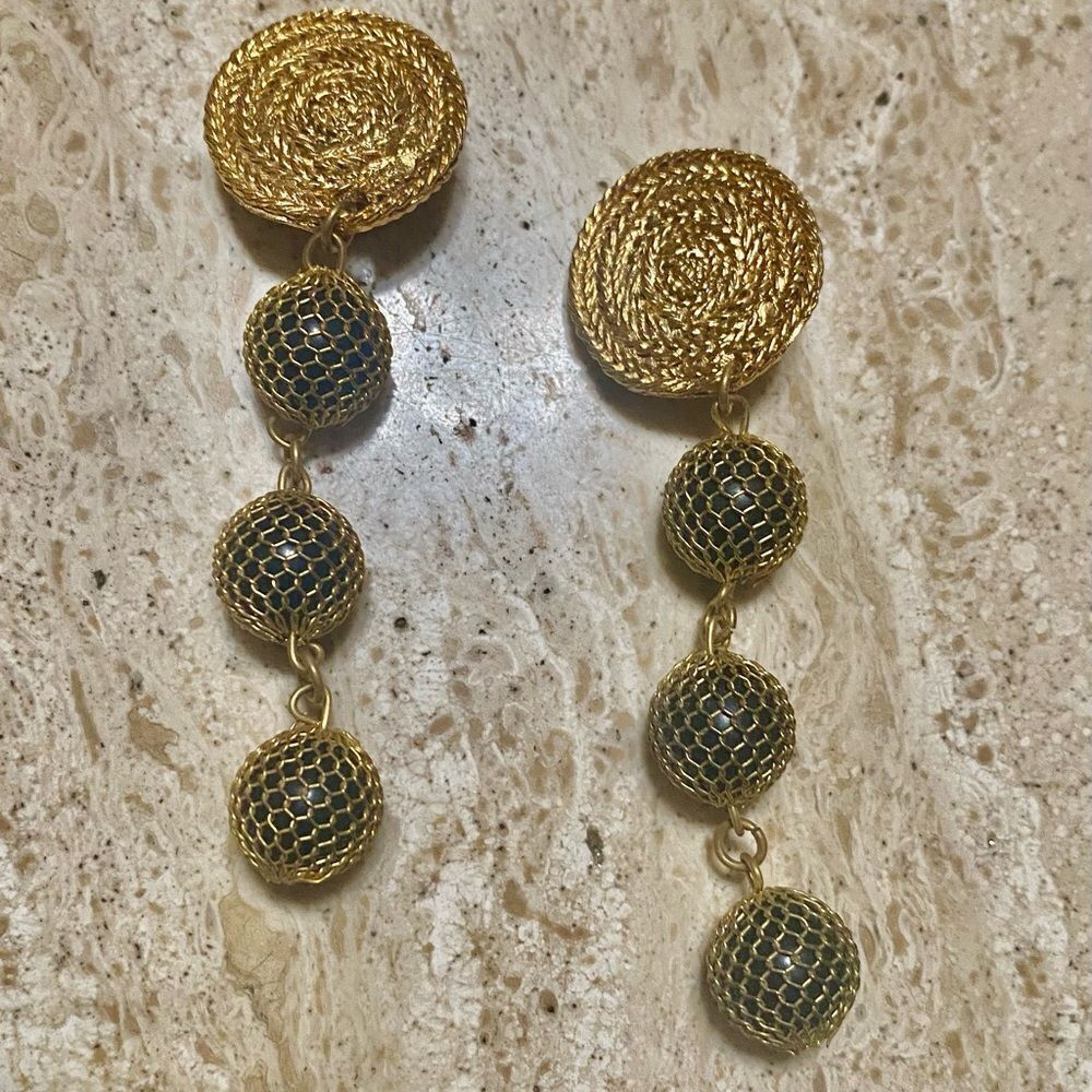 Vintage Mesh Wrapped Beads Clip on Earrings